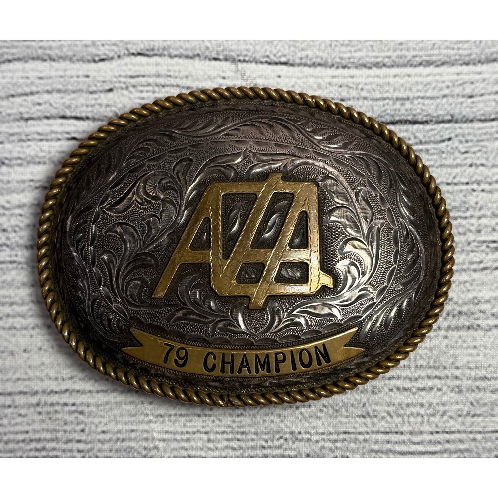 Vtg Silver King Sterling Silver '79‎ Champion Cowboy Western Trophy Belt Buckle